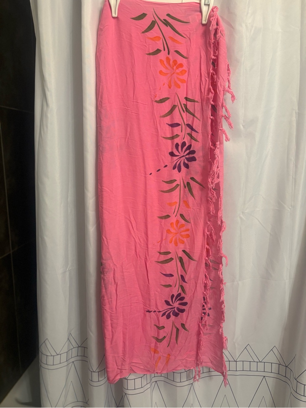 Pink Floral Print Satonr Wrap Skirt